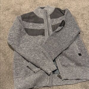 Buffalo David Bitton Gray Knit Zip Cardigan with Suede Panels